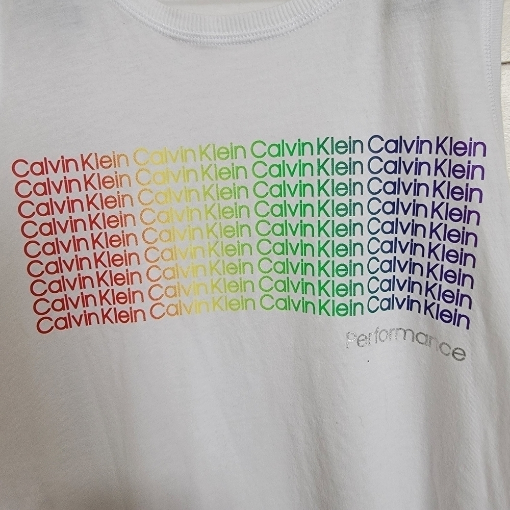 Calvin Klein Rainbow White Logo Crew Neck Muscle Tee Tank Top XS - Picture 4 of 6